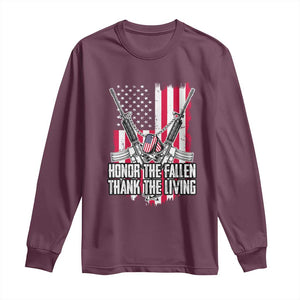 Patriotic Memorial Day Long Sleeve Shirt Honor The Fallen Thank The Living Memorial Day Veterans Day TS02 Maroon Print Your Wear