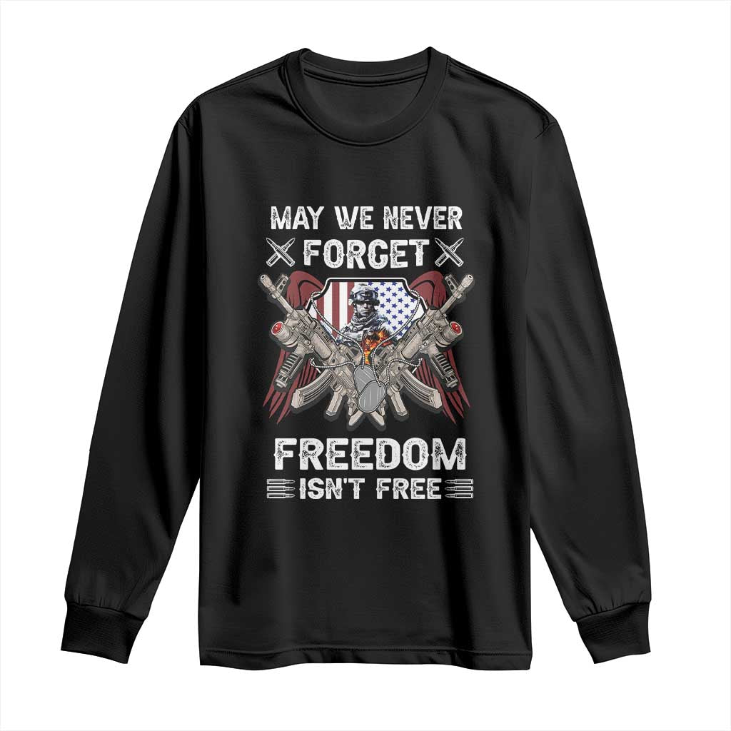 Patriotic Memorial Day Long Sleeve Shirt May We Never Forget Freedom Is Not Free TS02 Black Print Your Wear