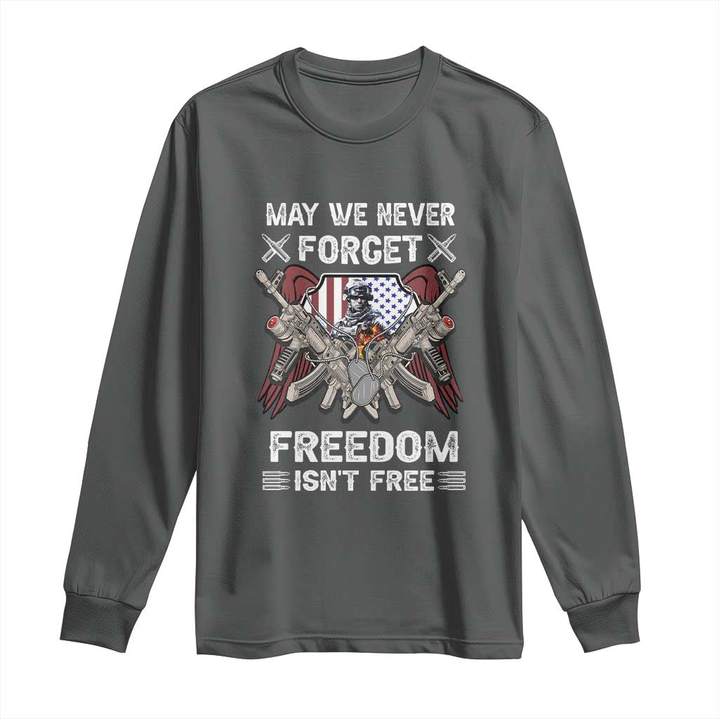 Patriotic Memorial Day Long Sleeve Shirt May We Never Forget Freedom Is Not Free TS02 Dark Heather Print Your Wear