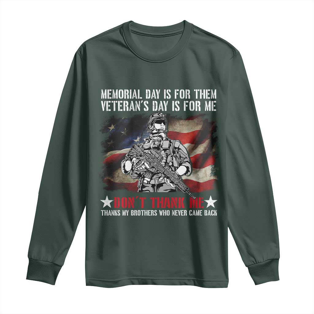 Patriotic Memorial Day Long Sleeve Shirt Remember Our Heroes Veterans Brothers American Flag TS02 Dark Forest Green Print Your Wear