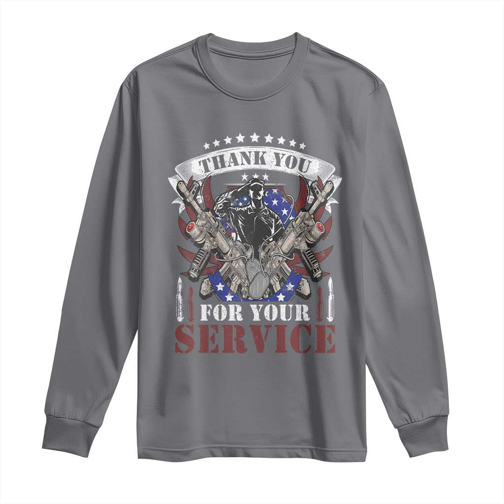 Patriotic Memorial Day Long Sleeve Shirt Thank You For Your Service Veterans Remembrance TS02 Charcoal Print Your Wear