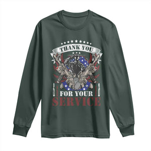 Patriotic Memorial Day Long Sleeve Shirt Thank You For Your Service Veterans Remembrance TS02 Dark Forest Green Print Your Wear