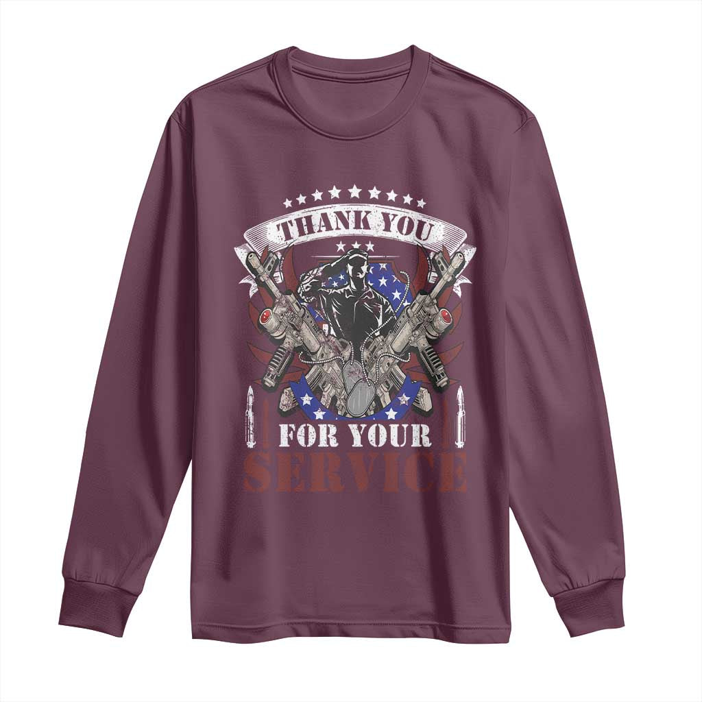 Patriotic Memorial Day Long Sleeve Shirt Thank You For Your Service Veterans Remembrance TS02 Maroon Print Your Wear