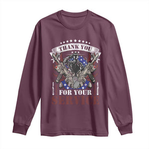 Patriotic Memorial Day Long Sleeve Shirt Thank You For Your Service Veterans Remembrance TS02 Maroon Print Your Wear