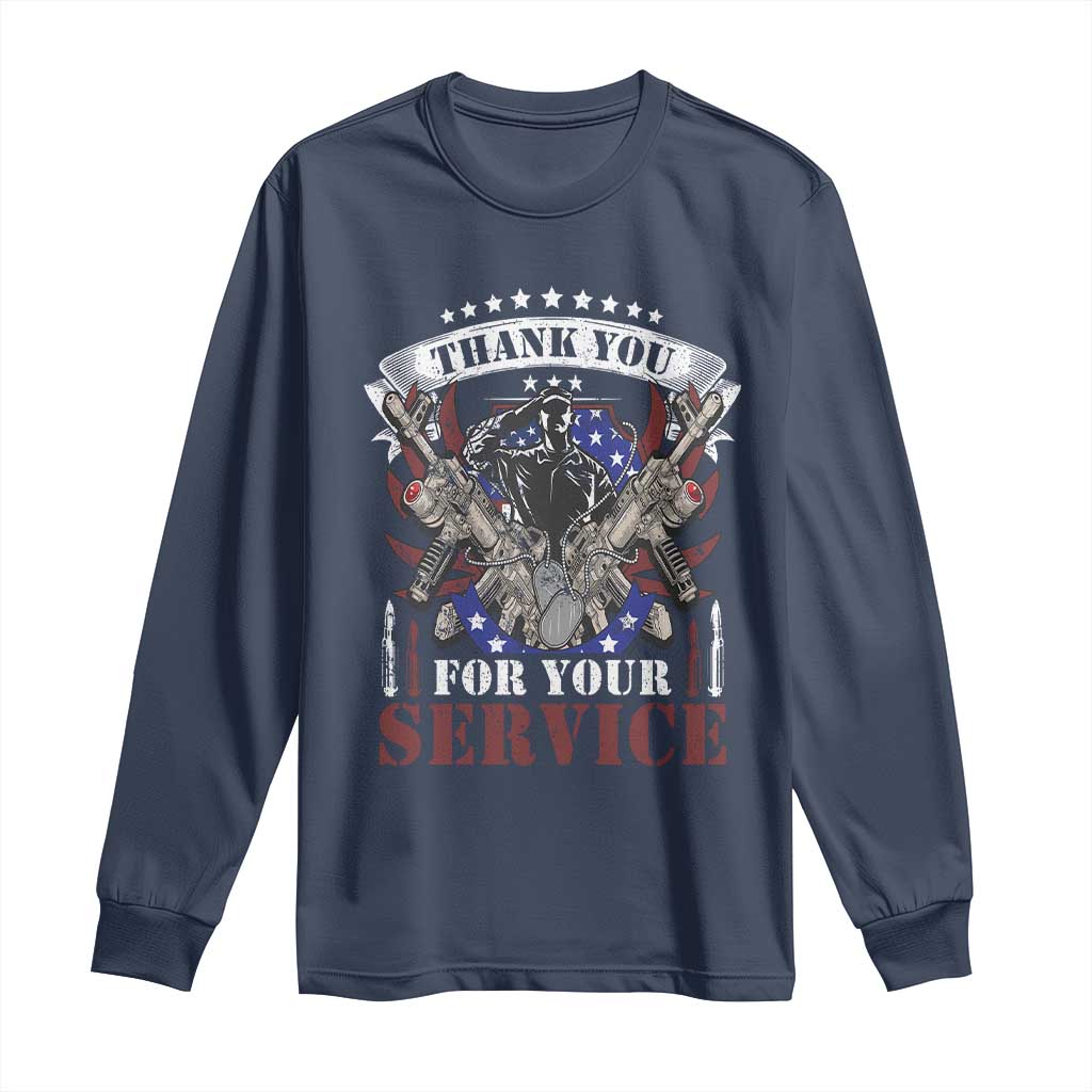 Patriotic Memorial Day Long Sleeve Shirt Thank You For Your Service Veterans Remembrance TS02 Navy Print Your Wear