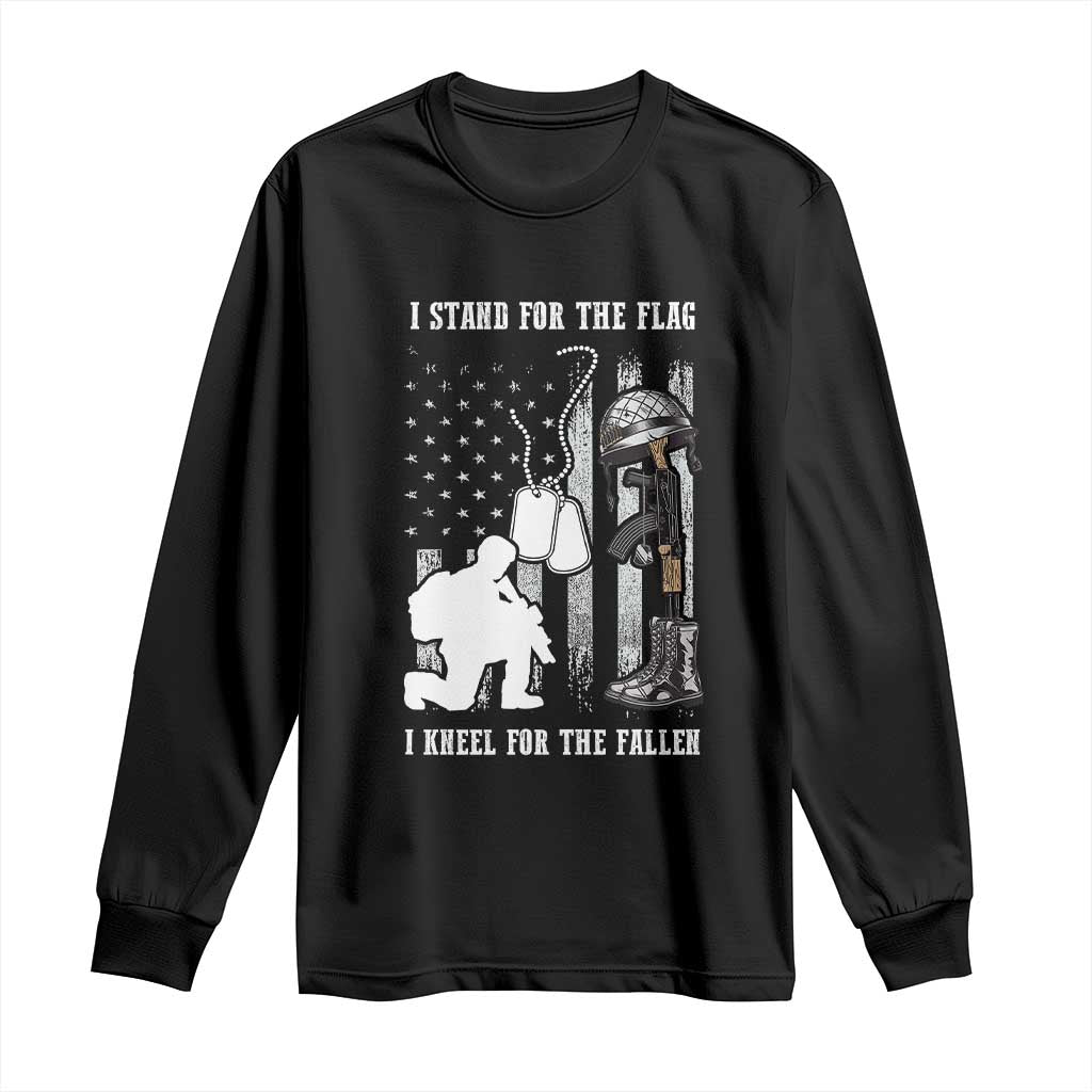 Patriotic Memorial Day Long Sleeve Shirt We Stand For the Flag We Kneel For The Fallen US Patriots TS02 Black Print Your Wear
