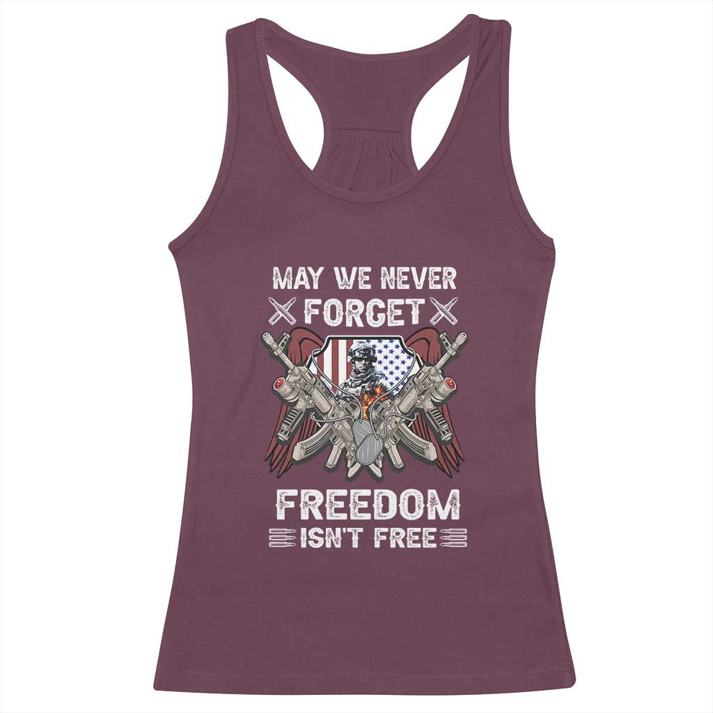 Patriotic Memorial Day Racerback Tank Top May We Never Forget Freedom Is Not Free TS02 Maroon Print Your Wear