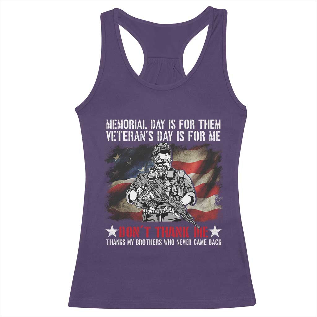 Patriotic Memorial Day Racerback Tank Top Remember Our Heroes Veterans Brothers American Flag TS02 Purple Print Your Wear