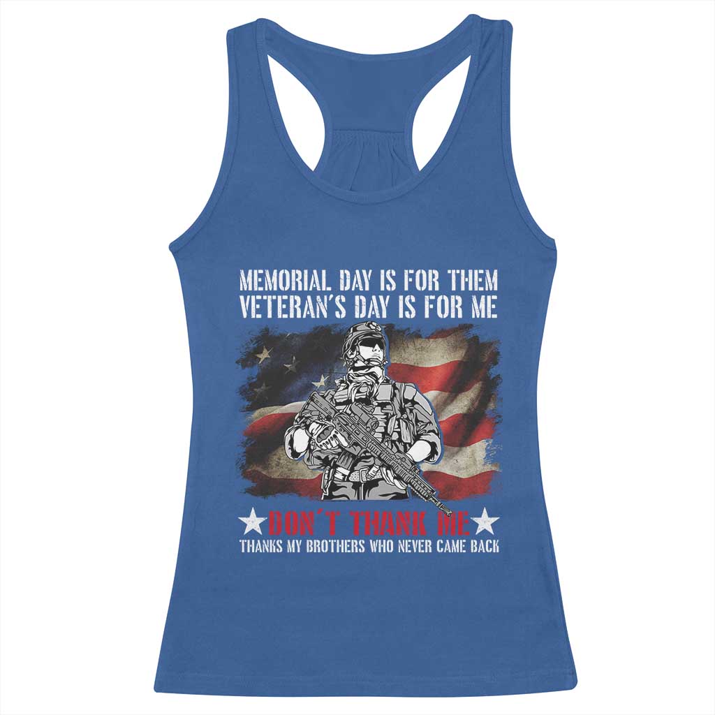 Patriotic Memorial Day Racerback Tank Top Remember Our Heroes Veterans Brothers American Flag TS02 Royal Blue Print Your Wear