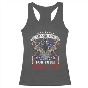 Patriotic Memorial Day Racerback Tank Top Thank You For Your Service Veterans Remembrance TS02 Dark Heather Print Your Wear
