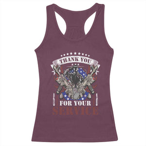 Patriotic Memorial Day Racerback Tank Top Thank You For Your Service Veterans Remembrance TS02 Maroon Print Your Wear