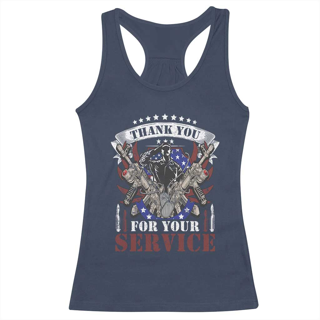 Patriotic Memorial Day Racerback Tank Top Thank You For Your Service Veterans Remembrance TS02 Navy Print Your Wear