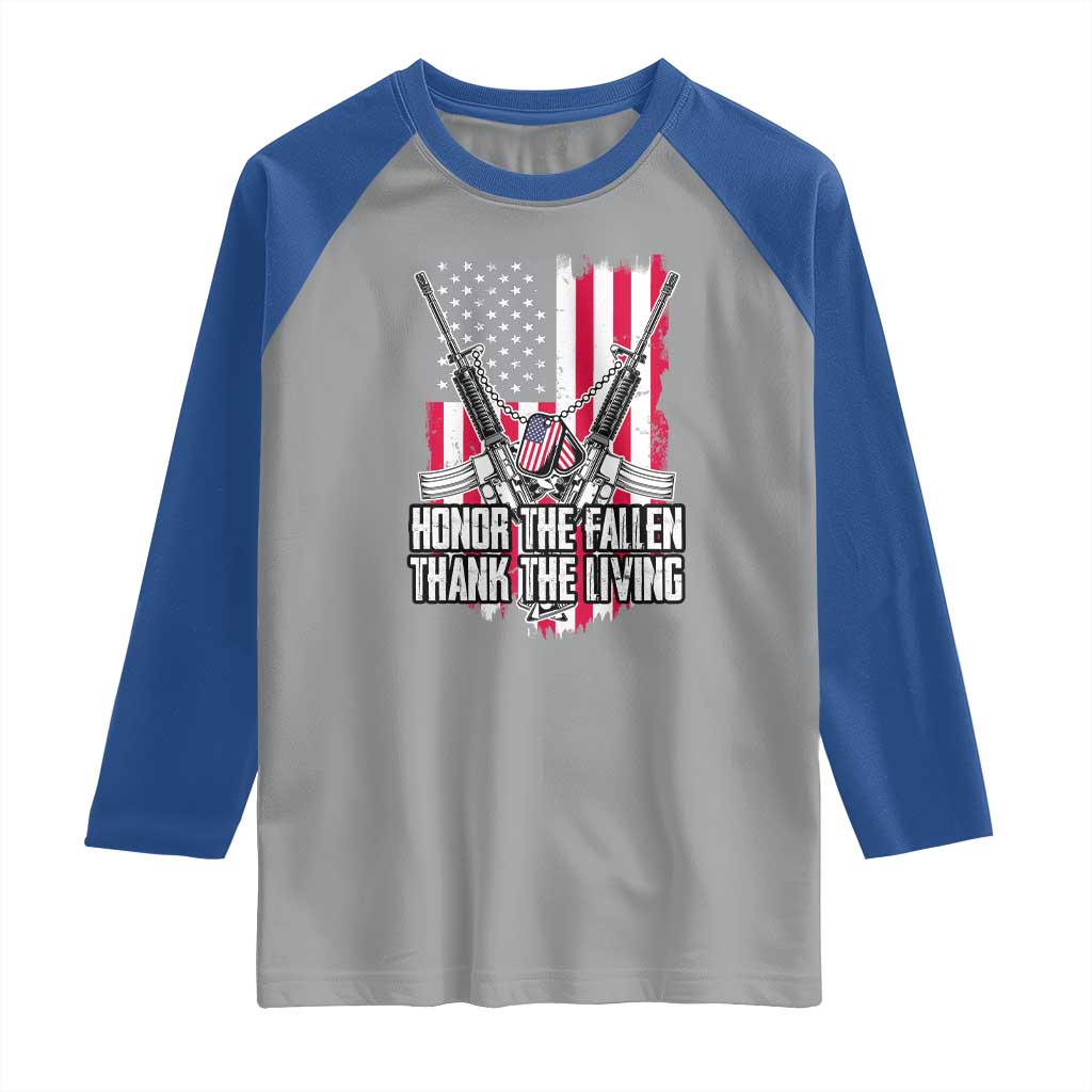 Patriotic Memorial Day Raglan Shirt Honor The Fallen Thank The Living Memorial Day Veterans Day TS02 Sport Gray Royal Print Your Wear