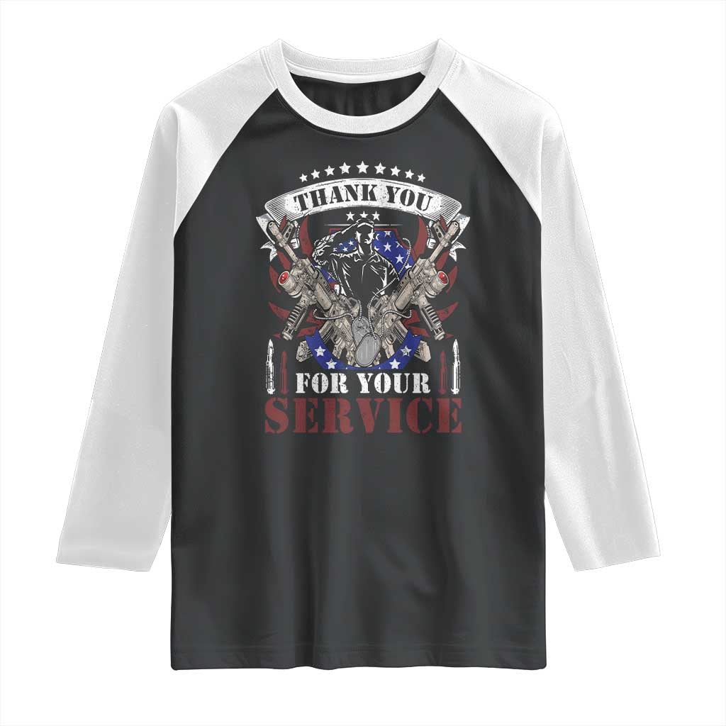 Patriotic Memorial Day Raglan Shirt Thank You For Your Service Veterans Remembrance TS02 Black White Print Your Wear