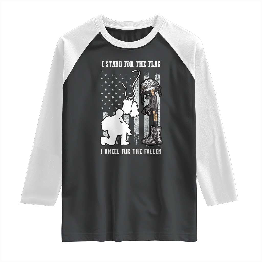 Patriotic Memorial Day Raglan Shirt We Stand For the Flag We Kneel For The Fallen US Patriots TS02 Black White Print Your Wear