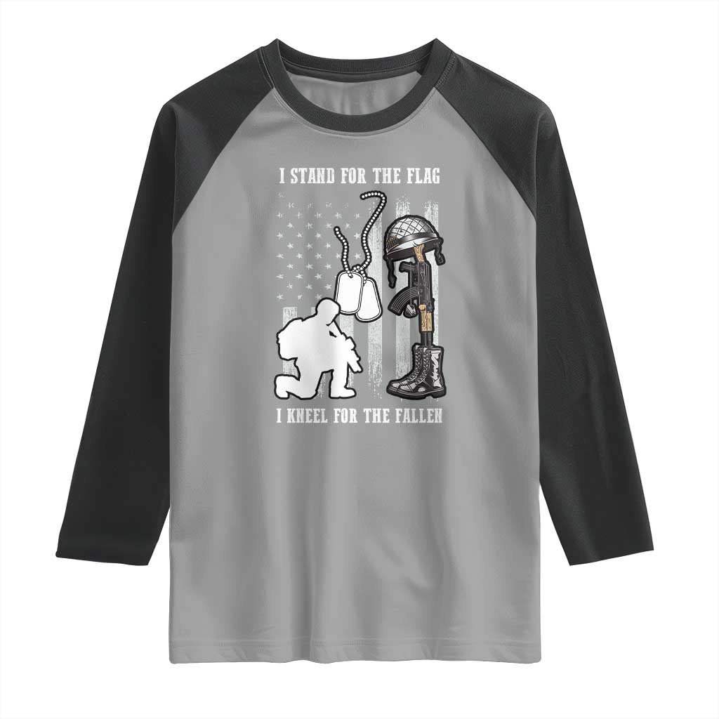 Patriotic Memorial Day Raglan Shirt We Stand For the Flag We Kneel For The Fallen US Patriots TS02 Sport Gray Black Print Your Wear