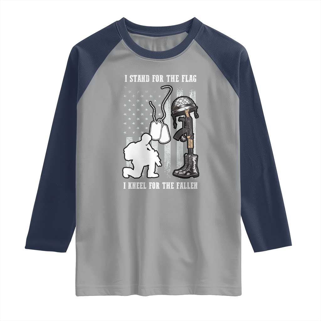Patriotic Memorial Day Raglan Shirt We Stand For the Flag We Kneel For The Fallen US Patriots TS02 Sport Gray Navy Print Your Wear