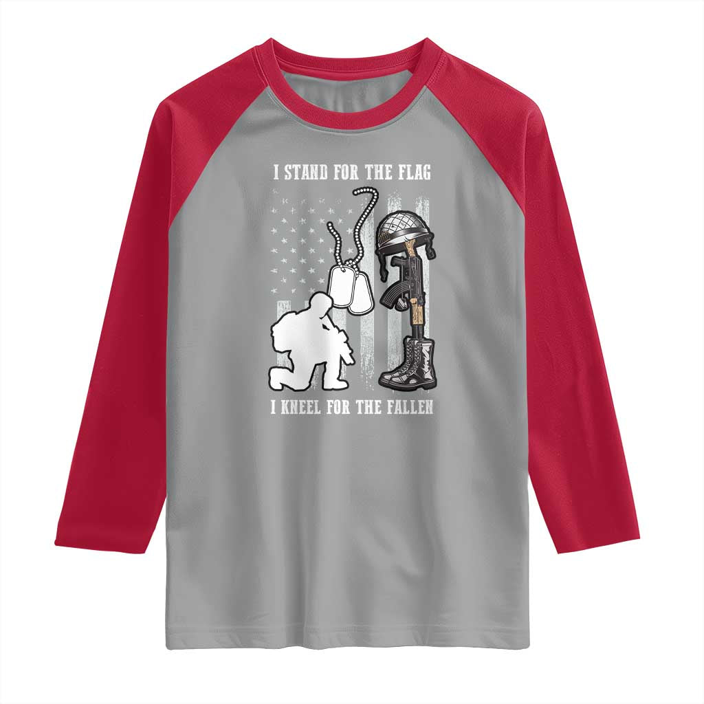 Patriotic Memorial Day Raglan Shirt We Stand For the Flag We Kneel For The Fallen US Patriots TS02 Sport Gray Red Print Your Wear