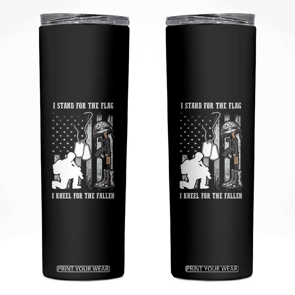 Patriotic Memorial Day Skinny Tumbler We Stand For the Flag We Kneel For The Fallen US Patriots TS02 Black Print Your Wear