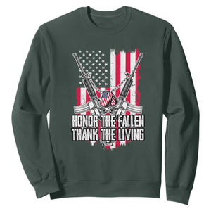 Patriotic Memorial Day Sweatshirt Honor The Fallen Thank The Living Memorial Day Veterans Day TS02 Dark Forest Green Print Your Wear