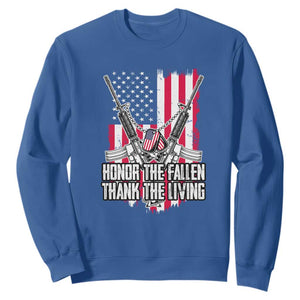 Patriotic Memorial Day Sweatshirt Honor The Fallen Thank The Living Memorial Day Veterans Day TS02 Royal Blue Print Your Wear