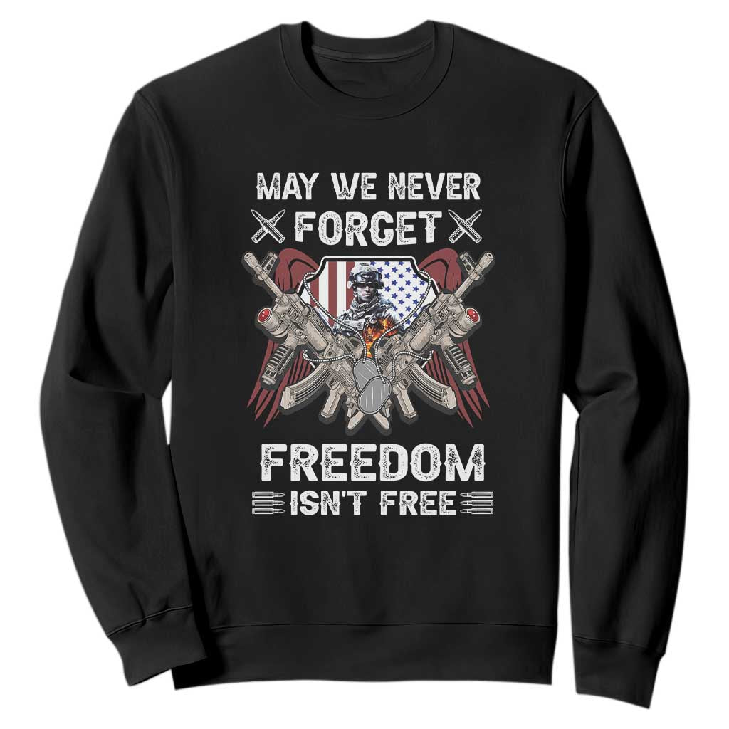 Patriotic Memorial Day Sweatshirt May We Never Forget Freedom Is Not Free TS02 Black Print Your Wear