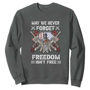 Patriotic Memorial Day Sweatshirt May We Never Forget Freedom Is Not Free TS02 Dark Heather Print Your Wear