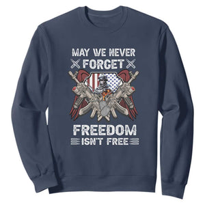 Patriotic Memorial Day Sweatshirt May We Never Forget Freedom Is Not Free TS02 Navy Print Your Wear