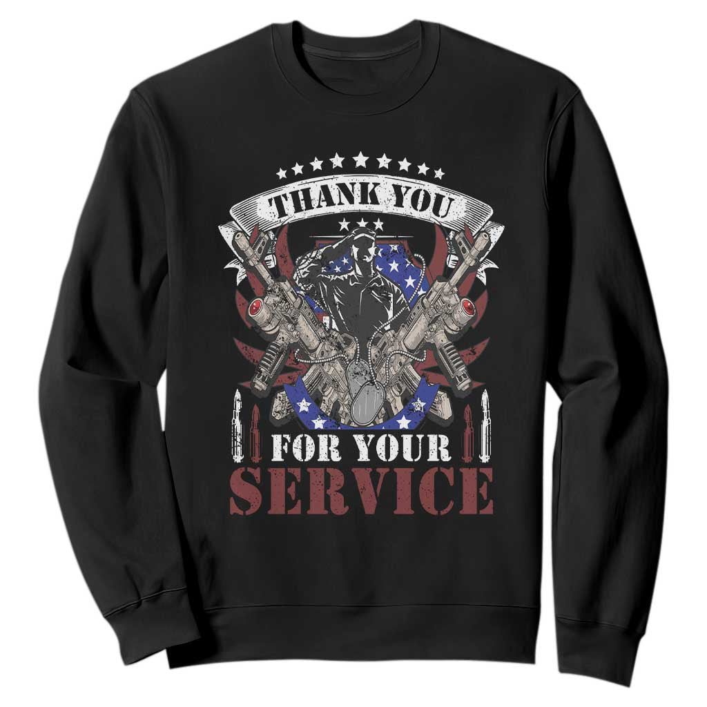 Patriotic Memorial Day Sweatshirt Thank You For Your Service Veterans Remembrance TS02 Black Print Your Wear