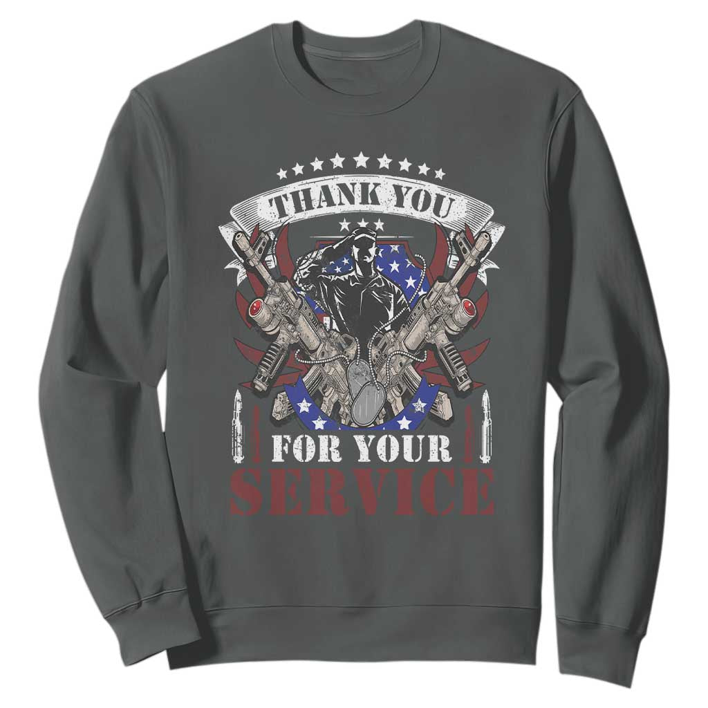 Patriotic Memorial Day Sweatshirt Thank You For Your Service Veterans Remembrance TS02 Dark Heather Print Your Wear