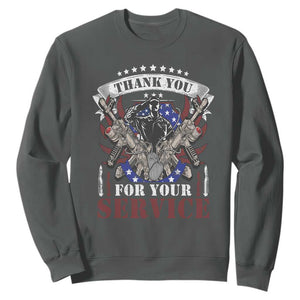 Patriotic Memorial Day Sweatshirt Thank You For Your Service Veterans Remembrance TS02 Dark Heather Print Your Wear