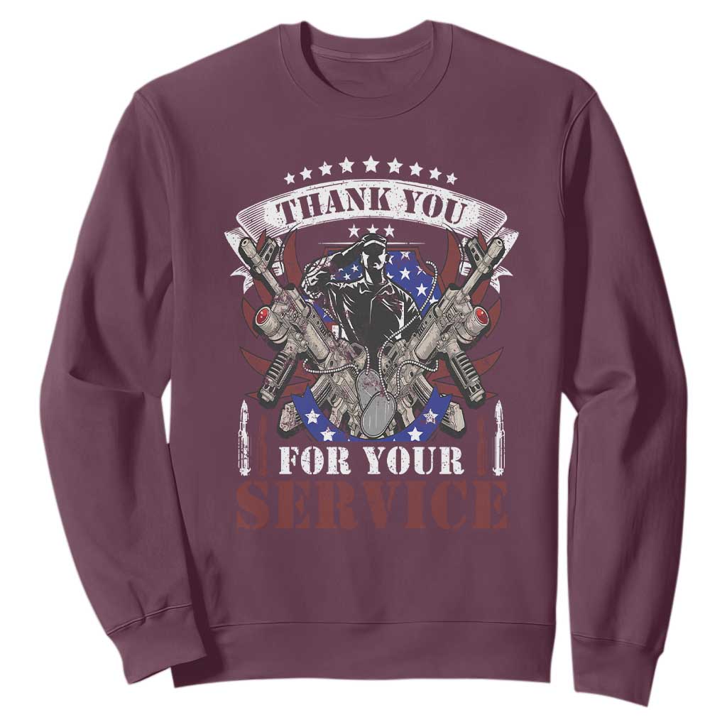 Patriotic Memorial Day Sweatshirt Thank You For Your Service Veterans Remembrance TS02 Maroon Print Your Wear