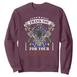 Patriotic Memorial Day Sweatshirt Thank You For Your Service Veterans Remembrance TS02 Maroon Print Your Wear