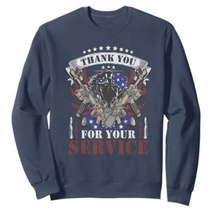 Patriotic Memorial Day Sweatshirt Thank You For Your Service Veterans Remembrance TS02 Navy Print Your Wear