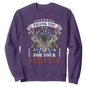 Patriotic Memorial Day Sweatshirt Thank You For Your Service Veterans Remembrance TS02 Purple Print Your Wear