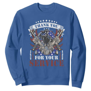 Patriotic Memorial Day Sweatshirt Thank You For Your Service Veterans Remembrance TS02 Royal Blue Print Your Wear