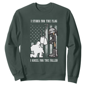 Patriotic Memorial Day Sweatshirt We Stand For the Flag We Kneel For The Fallen US Patriots TS02 Dark Forest Green Print Your Wear