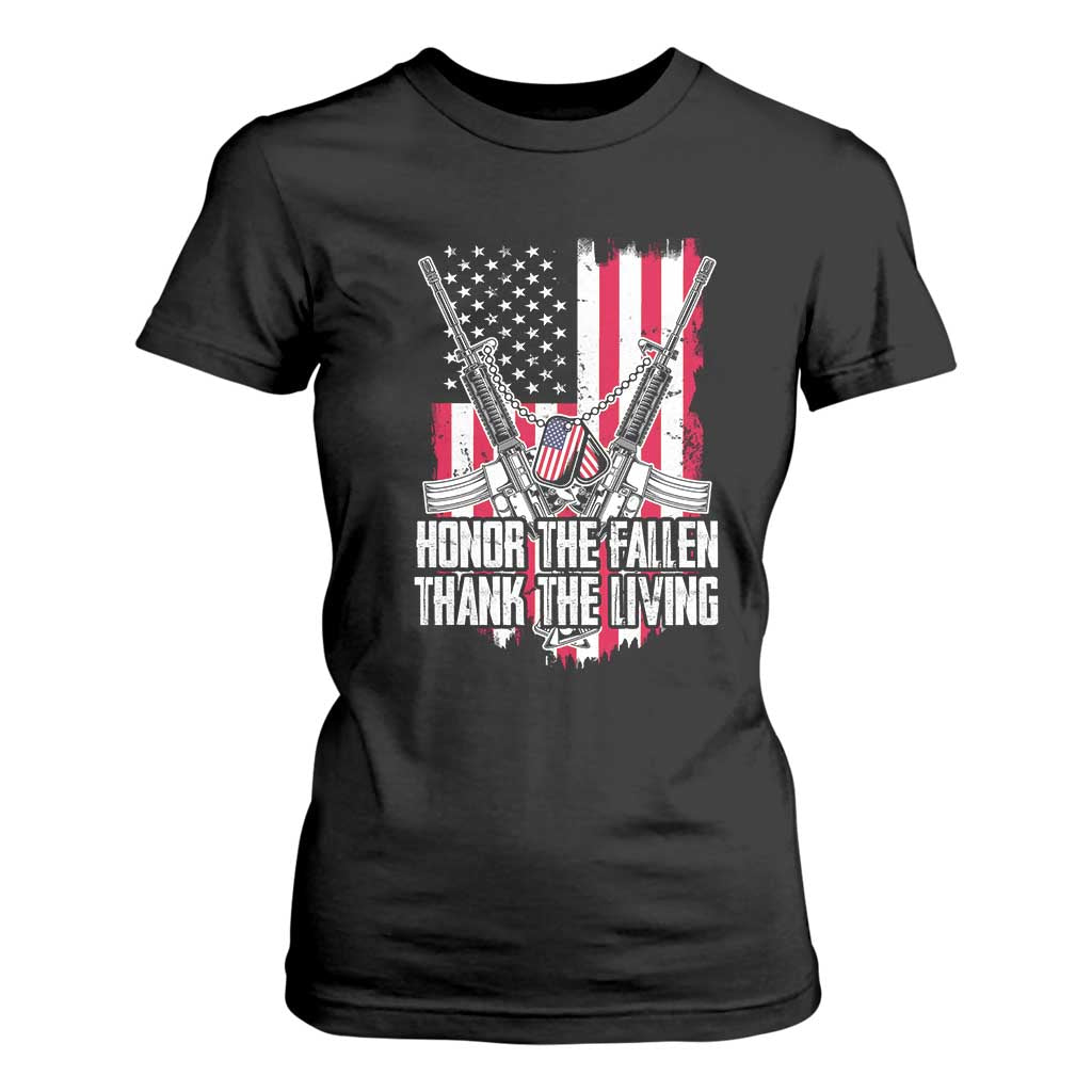 Patriotic Memorial Day T Shirt For Women Honor The Fallen Thank The Living Memorial Day Veterans Day TS02 Black Print Your Wear