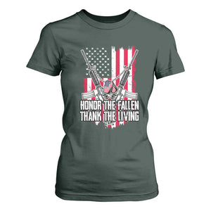 Patriotic Memorial Day T Shirt For Women Honor The Fallen Thank The Living Memorial Day Veterans Day TS02 Dark Forest Green Print Your Wear