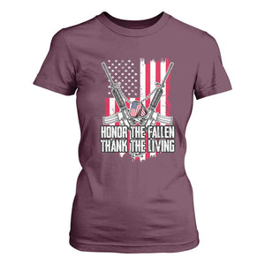 Patriotic Memorial Day T Shirt For Women Honor The Fallen Thank The Living Memorial Day Veterans Day TS02 Maroon Print Your Wear