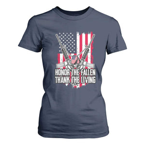 Patriotic Memorial Day T Shirt For Women Honor The Fallen Thank The Living Memorial Day Veterans Day TS02 Navy Print Your Wear