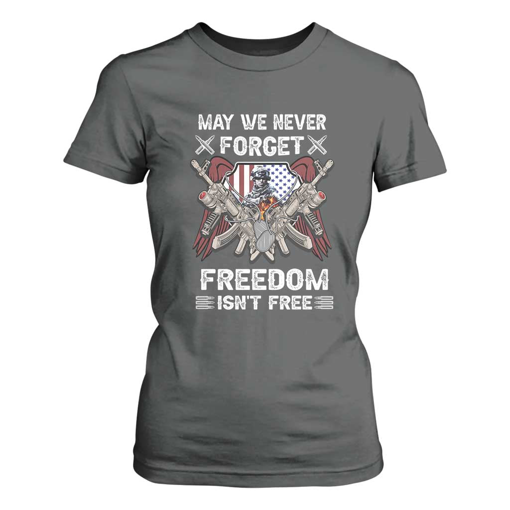 Patriotic Memorial Day T Shirt For Women May We Never Forget Freedom Is Not Free TS02 Dark Heather Print Your Wear