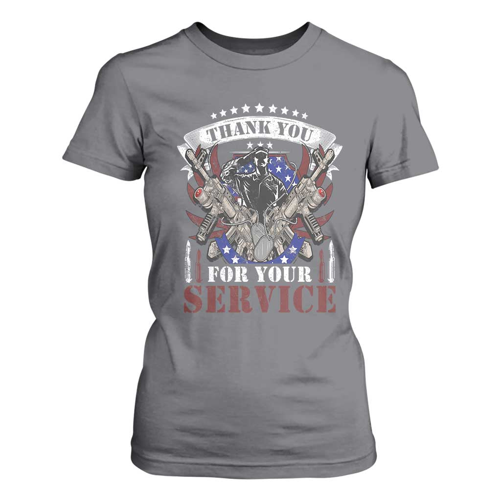 Patriotic Memorial Day T Shirt For Women Thank You For Your Service Veterans Remembrance TS02 Charcoal Print Your Wear