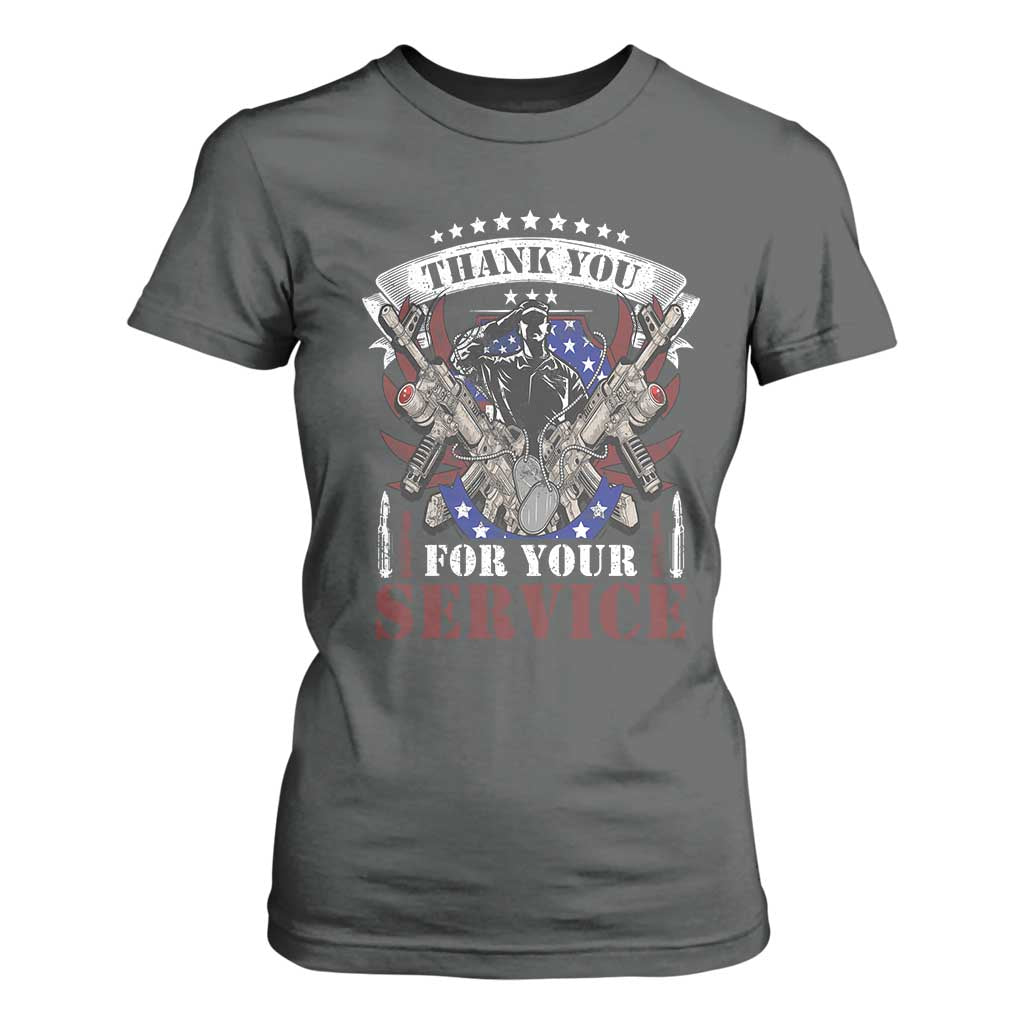 Patriotic Memorial Day T Shirt For Women Thank You For Your Service Veterans Remembrance TS02 Dark Heather Print Your Wear