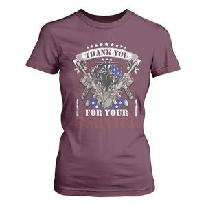 Patriotic Memorial Day T Shirt For Women Thank You For Your Service Veterans Remembrance TS02 Maroon Print Your Wear