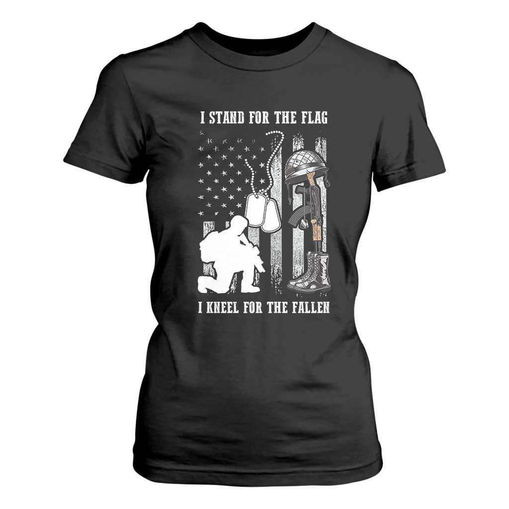 Patriotic Memorial Day T Shirt For Women We Stand For the Flag We Kneel For The Fallen US Patriots TS02 Black Print Your Wear