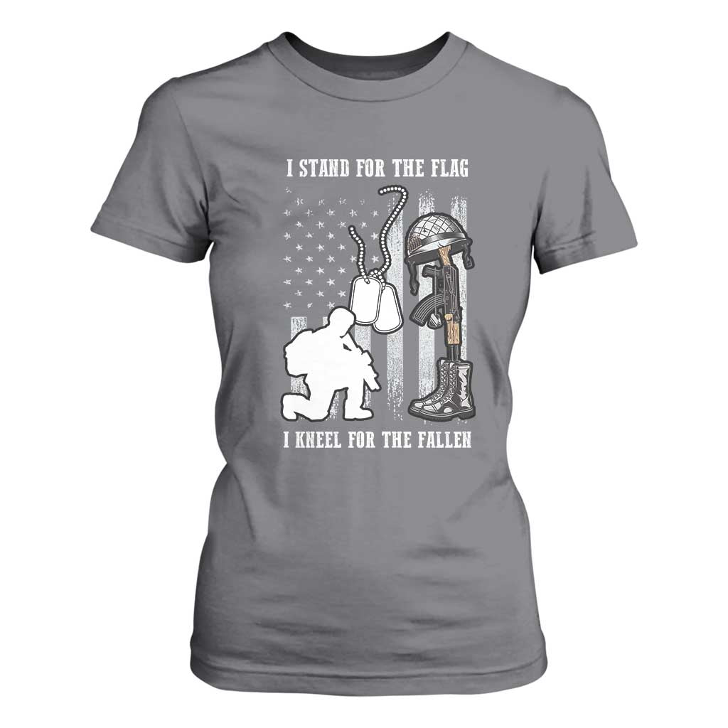 Patriotic Memorial Day T Shirt For Women We Stand For the Flag We Kneel For The Fallen US Patriots TS02 Charcoal Print Your Wear