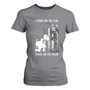 Patriotic Memorial Day T Shirt For Women We Stand For the Flag We Kneel For The Fallen US Patriots TS02 Charcoal Print Your Wear
