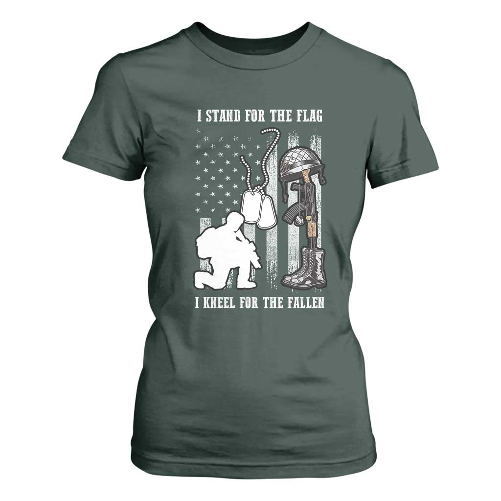 Patriotic Memorial Day T Shirt For Women We Stand For the Flag We Kneel For The Fallen US Patriots TS02 Dark Forest Green Print Your Wear