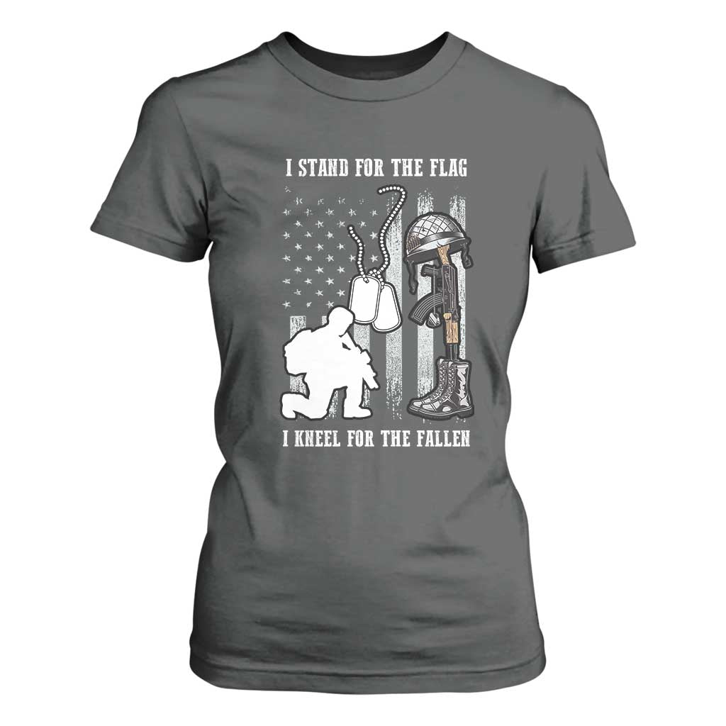 Patriotic Memorial Day T Shirt For Women We Stand For the Flag We Kneel For The Fallen US Patriots TS02 Dark Heather Print Your Wear